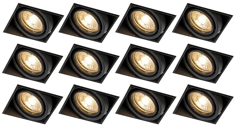 Set van 12 inbouwspots zwart GU10 kantelbaar trimless - Oneon