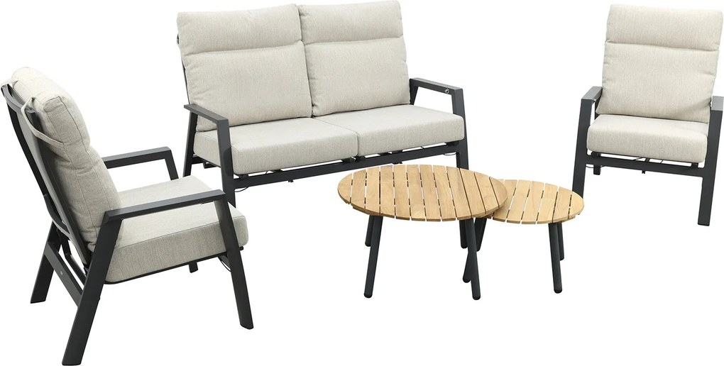 Lagos/Mindo stoel-bank loungeset 5-delig verstelbaar - Antraciet