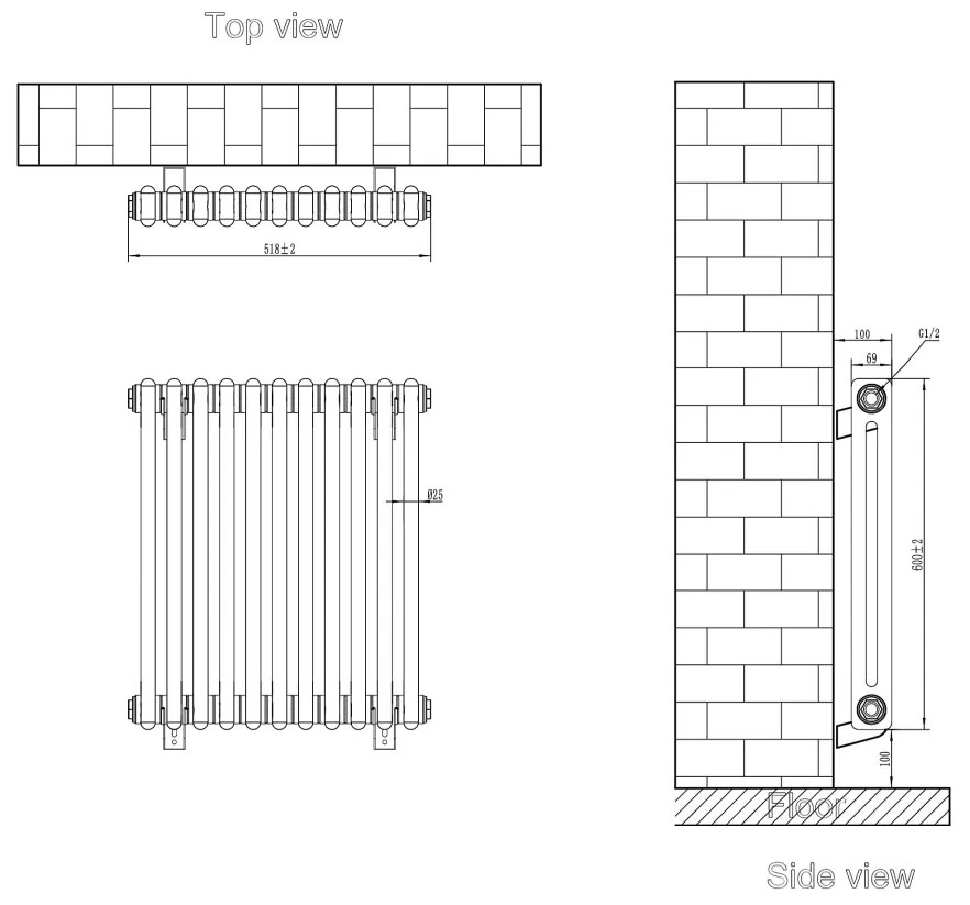 Eastbrook Rivassa 2 koloms radiator 50x60cm staal 693W antraciet