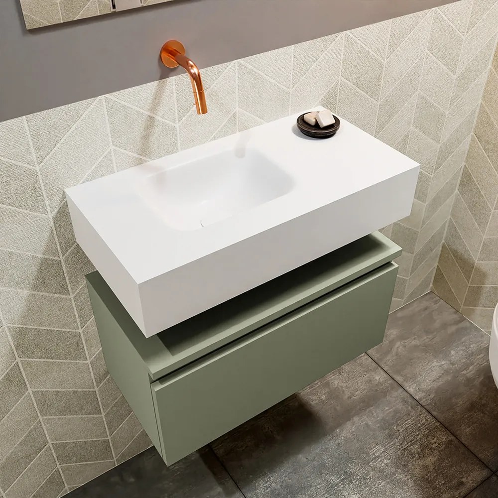 Mondiaz Andor toiletmeubel 60cm army met witte wastafel links zonder kraangat
