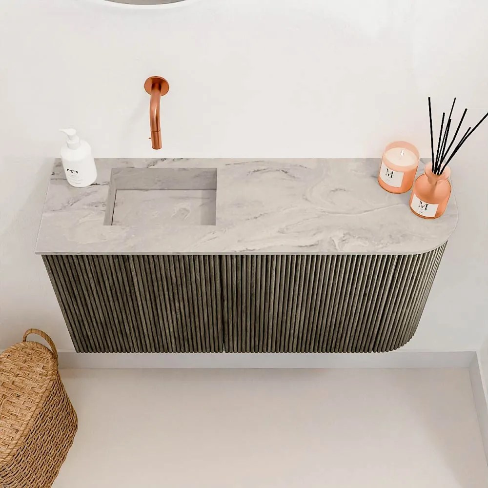 Mondiaz Joya DLux 80cm toiletmeubel ronding rechts shadow met wastafel faye links zonder kraangat glace