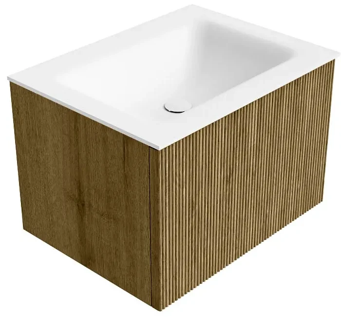 Mondiaz Kurve 60cm badmeubel dusk met 1 lade en wastafel cloud midden 1 kraangat