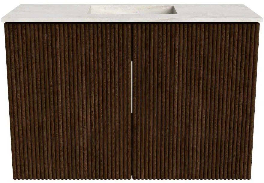Mondiaz Joya DLux 60cm toiletmeubel walnut met wastafel faye midden zonder kraangat ostra