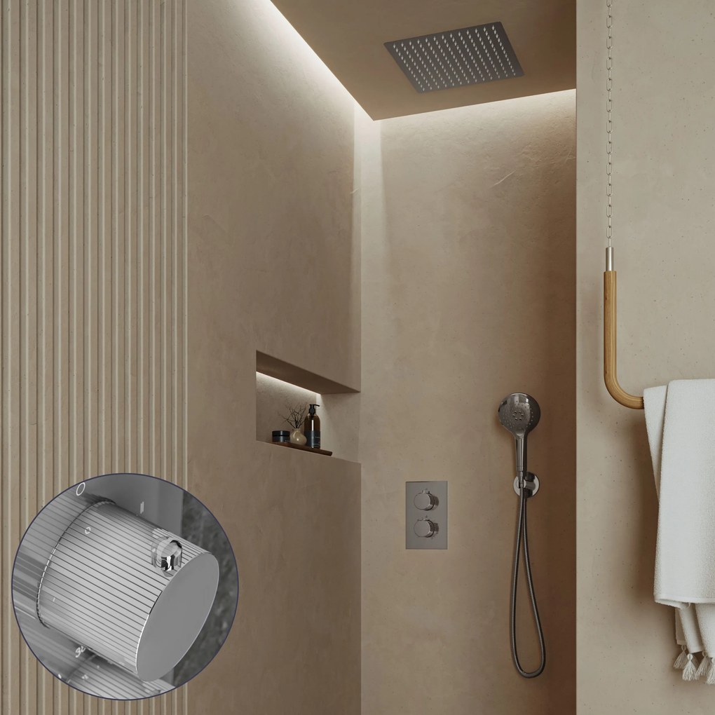Saniclear Cube Stripes inbouw regendouche met inbouw douchekop 30x30cm en 2 standen handdouche chroom