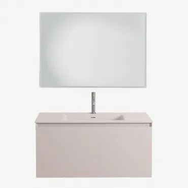 Macrae Zwevend Houten Badkamermeubelset Met Geïntegreerde Wastafel Beige – Linnen & Rechthoekige Led En Anticondens 100x70 Cm Riben & Geborsteld Grijs