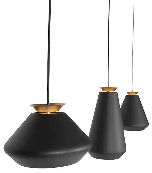 Eettafel / Eetkamer Moderne hanglamp 3-lichts zwart met goud balk - Mia Design, Modern E27 Binnenverlichting Lamp