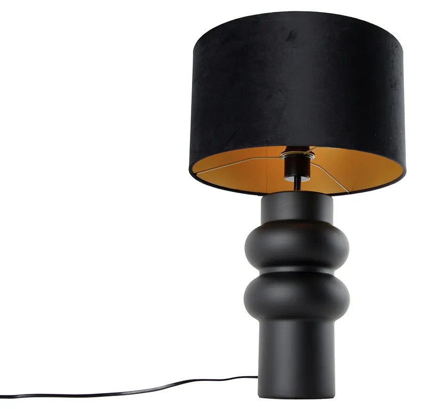 Design tafellamp zwart 17 cm velours kap zwart met goud 35 cm - Alisia Design E27 rond Binnenverlichting Lamp