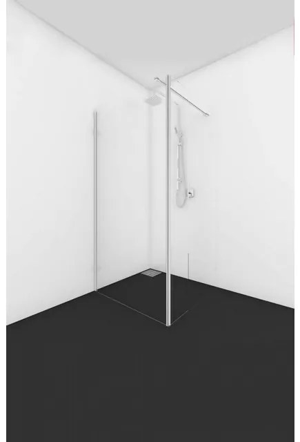 Van Rijn Products ST01 Vaste wand - 100x200cm - helder glas - haakse wand scharnierend - links en rechts - stabilisatiestang ST01675100