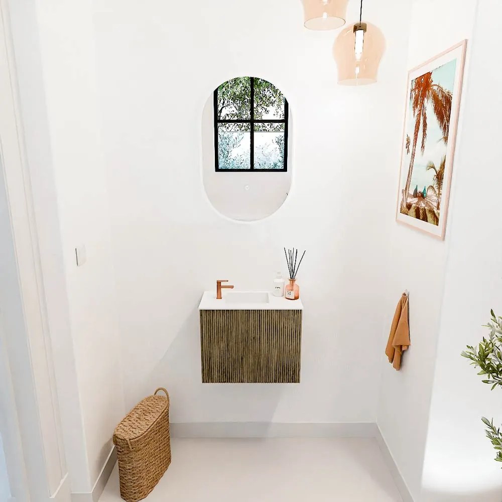 Mondiaz Joya 50cm toiletmeubel dusk met wastafel faye links 1 kraangat talc