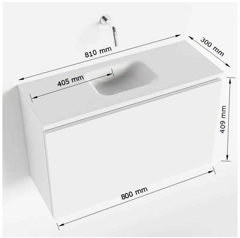 Mondiaz Olan 80cm toiletmeubel fire met wastafel talc midden geen kraangat