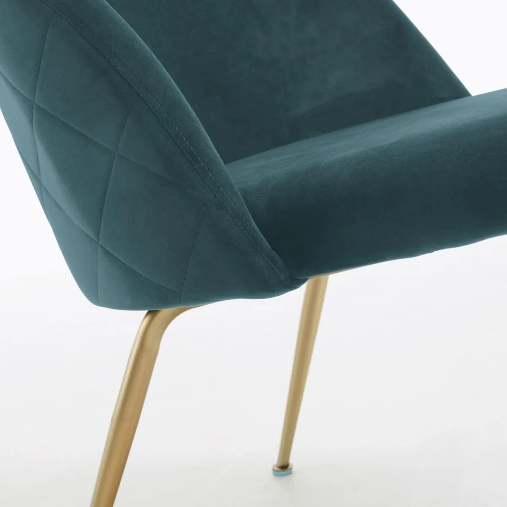 Kave Home Ivonne Turquoise Fauteuil Fluweel Met Goud