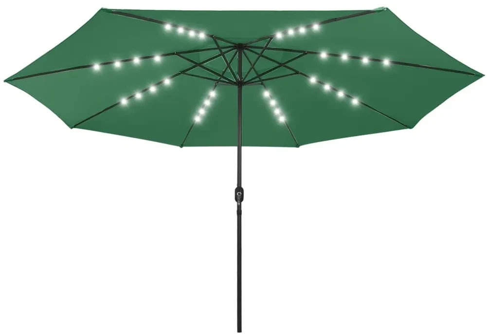 vidaXL Parasol met LED-verlichting en metalen paal 400 cm groen