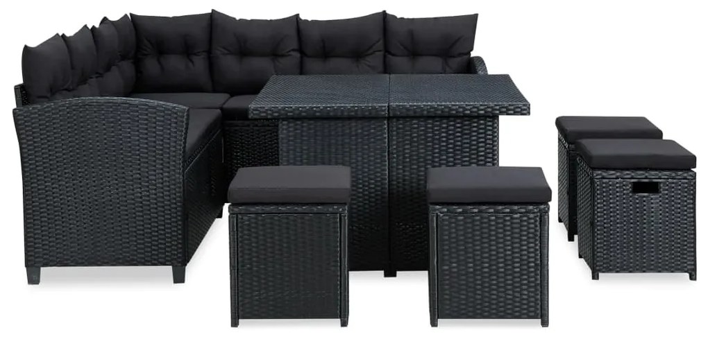 vidaXL 6-delige Loungeset met kussens poly rattan zwart