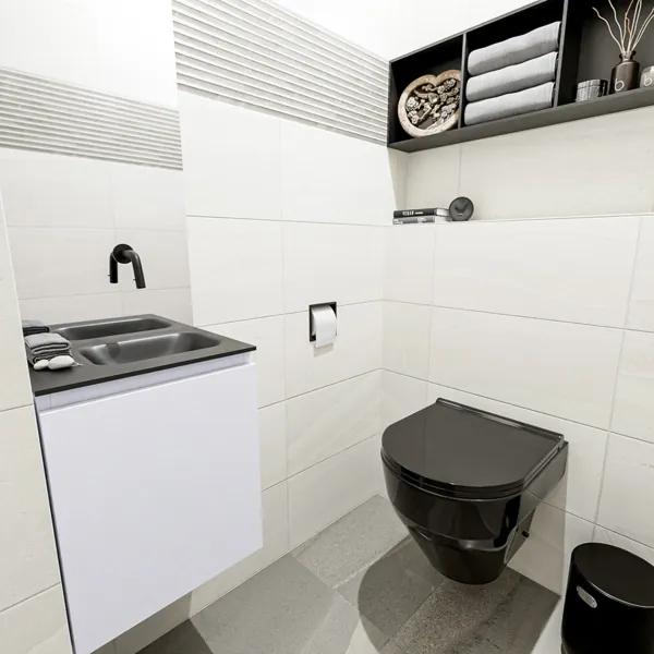 MONDIAZ OLAN Toiletmeubel 40x30x40cm met 0 kraangaten 1 lades cale mat Wastafel Lex rechts Solid Surface Zwart FK75342989