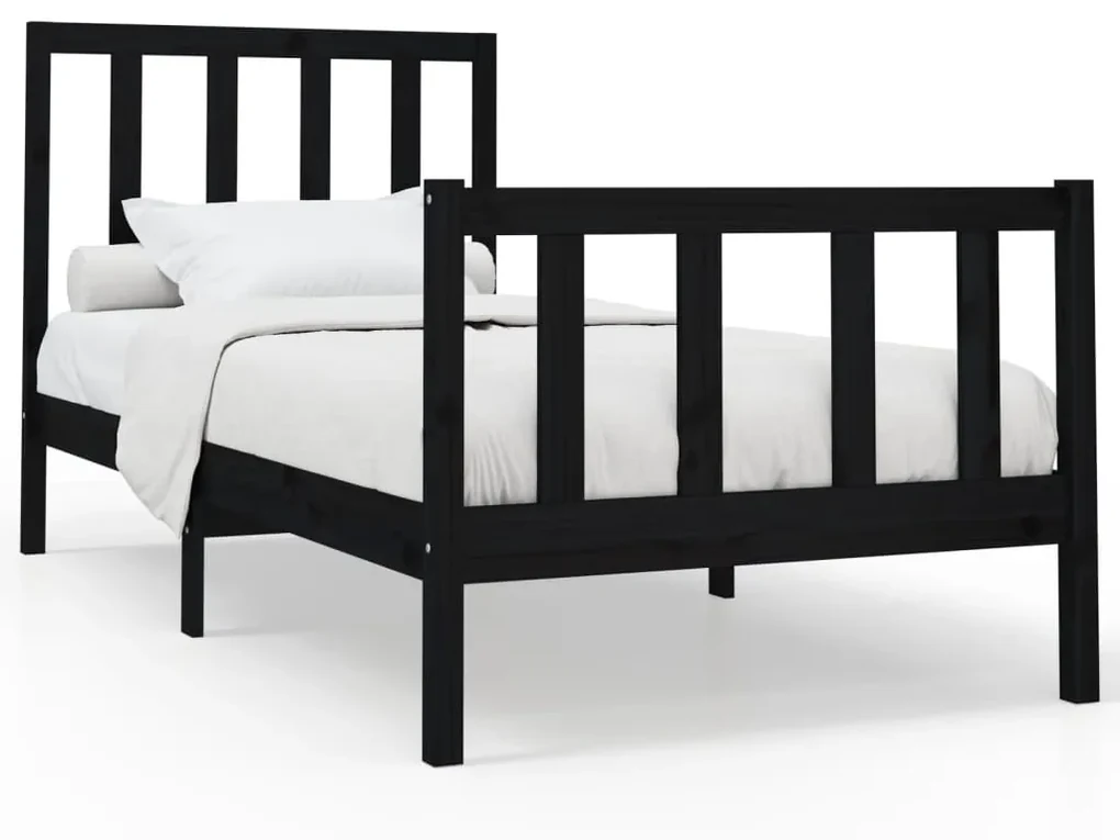 vidaXL Bedframe massief grenenhout zwart 90x200 cm