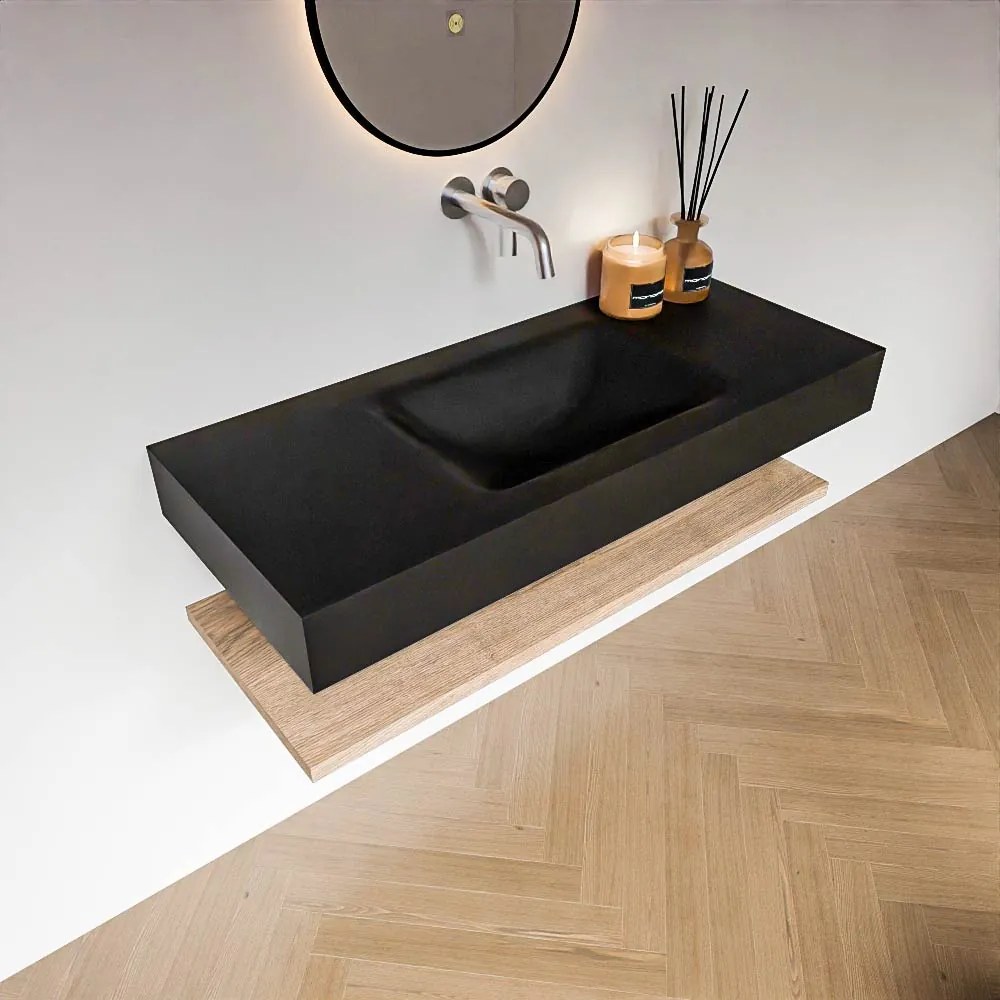 Zaro Alan badmeubel 110cm met planchet washed oak en vrijhangende wastafel cloud midden zonder kraangat urban