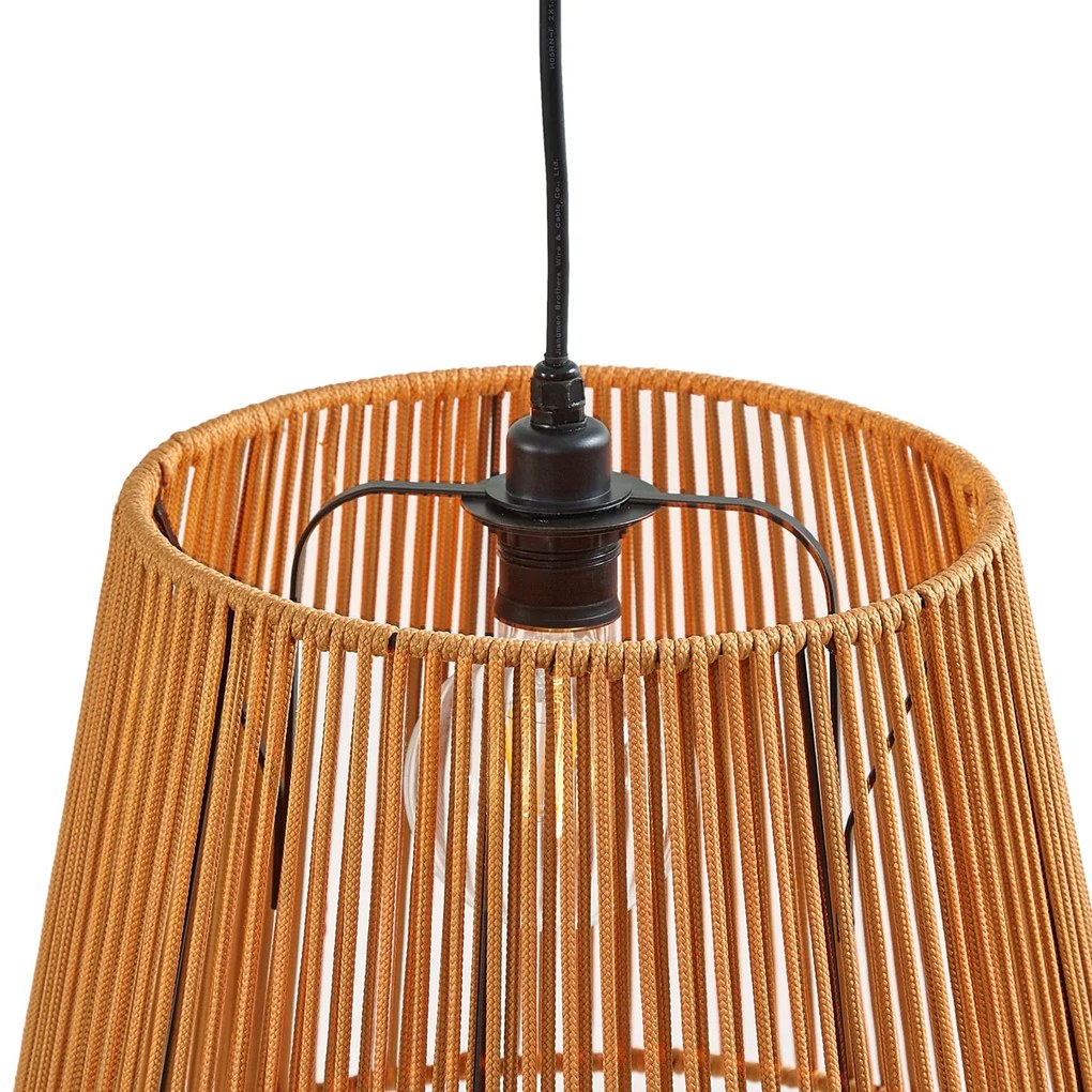 Buiten hanglamp zwart met oranje kap van touw IP44 - CavaJapandi Minimalistisch E27 IP44 Buitenverlichting rond