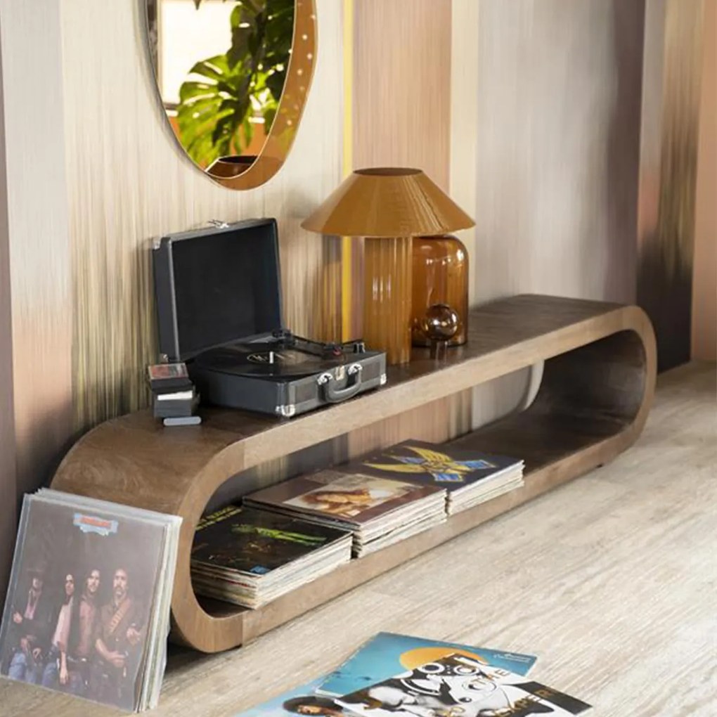 Ovale Tv-meubel Gebogen Hout - 200x30x40cm.