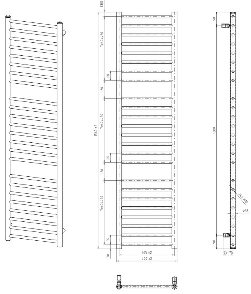 Sapho Dina handdoekradiator wit 40x156cm 477W