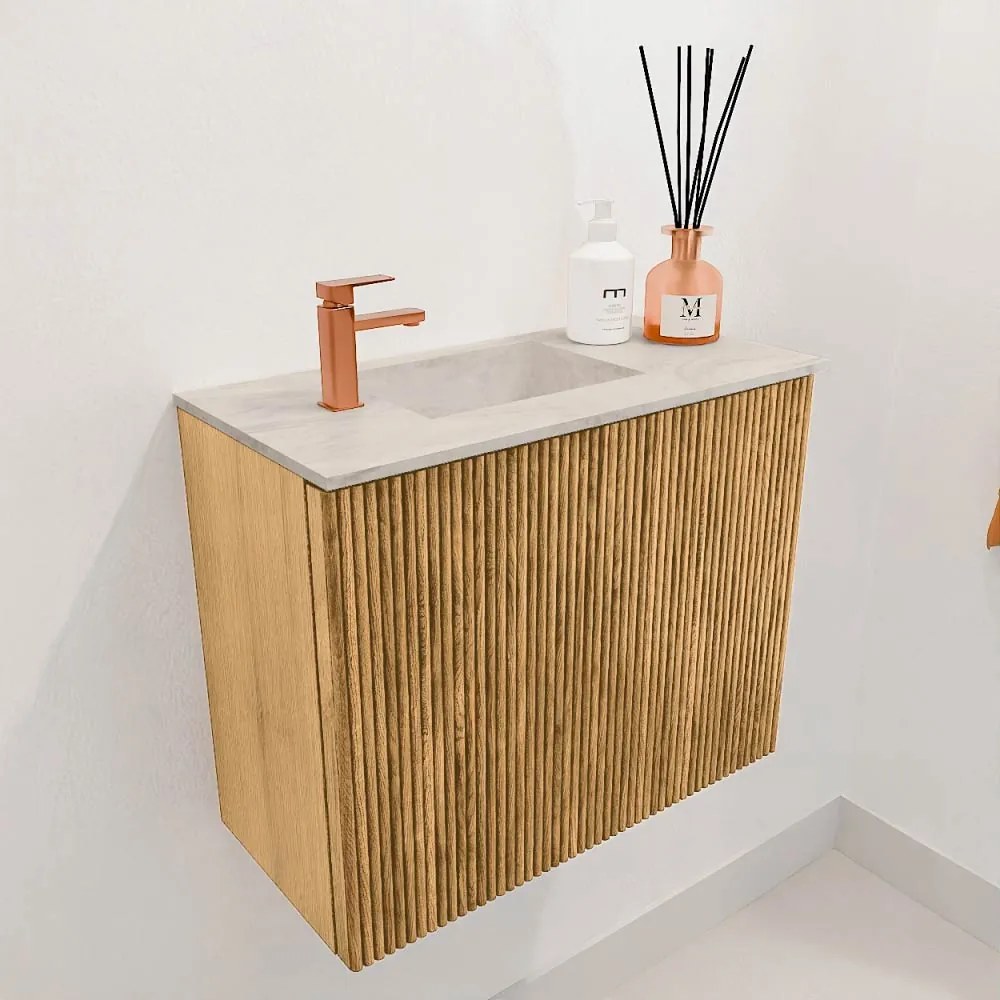 Mondiaz Joya DLux 50cm toiletmeubel oak met wastafel faye links 1 kraangat ostra