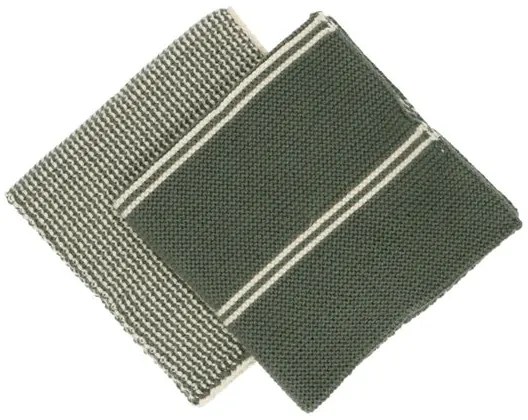 Vaatdoekjes, gebreid katoen, donkergroen, 2 stuks, 25 x 25 cm