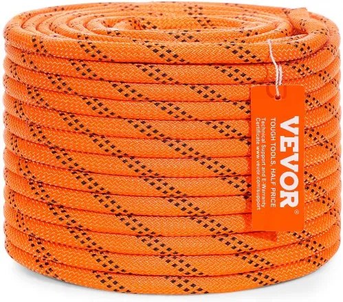 VEVOR Dubbel Gevlochten Polyester Touw, 0.95 cm (3/8 inch) x 36.6 m (120 voet), 48 strengen, 1814 kg (4000 lb) breeksterkte, Buiten Klimtouw, Boomverzorgingstouw voor Rotsklimmen, Kamperen, Schommels, Abseilen, Redding