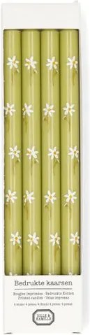 Dunne kaarsen met bloemen, 4 stuks, 20 cm