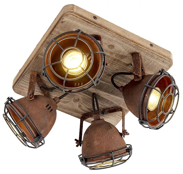 Smart spot roestbruin met hout incl. 4 wifi GU10 - Gina