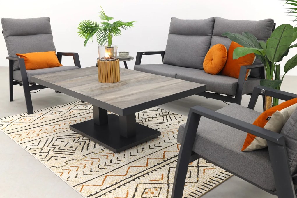 Azoren/Jersey stoel-bank loungeset 4-delig verstelbaar - Antraciet OP=OP