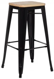 Lix 75cm Hoge Kruk In Staal En Hout Zwart & Natuurlijk Hout - Sklum