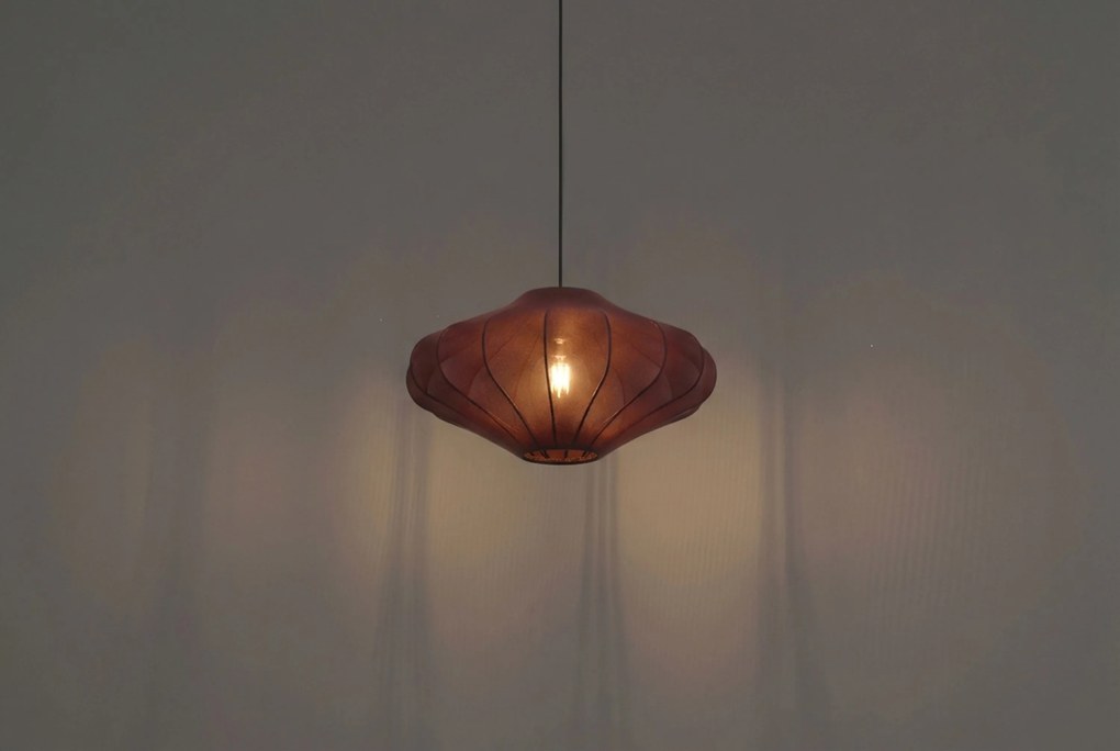 Japandi Hanglamp Bruin Met Stoffen Kap - Plu Taupe