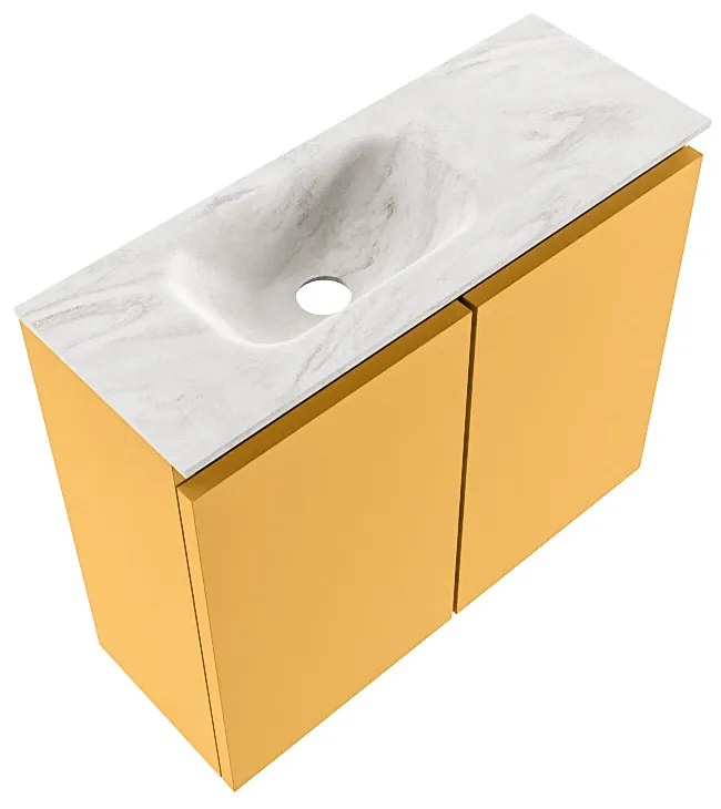 Mondiaz Ture DLux toiletmeubel 60cm ocher met wastafel ostra links met kraangat