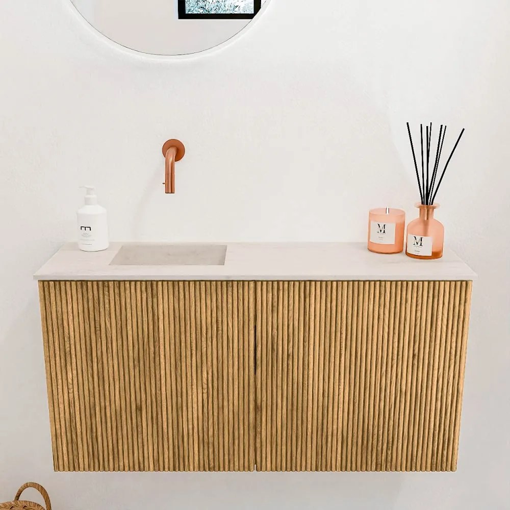 Mondiaz Joya DLux 80cm toiletmeubel oak met wastafel faye links zonder kraangat meli