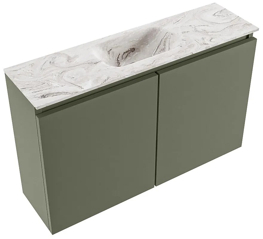 Mondiaz Ture DLux toiletmeubel 80cm army met wastafel glace midden zonder kraangat