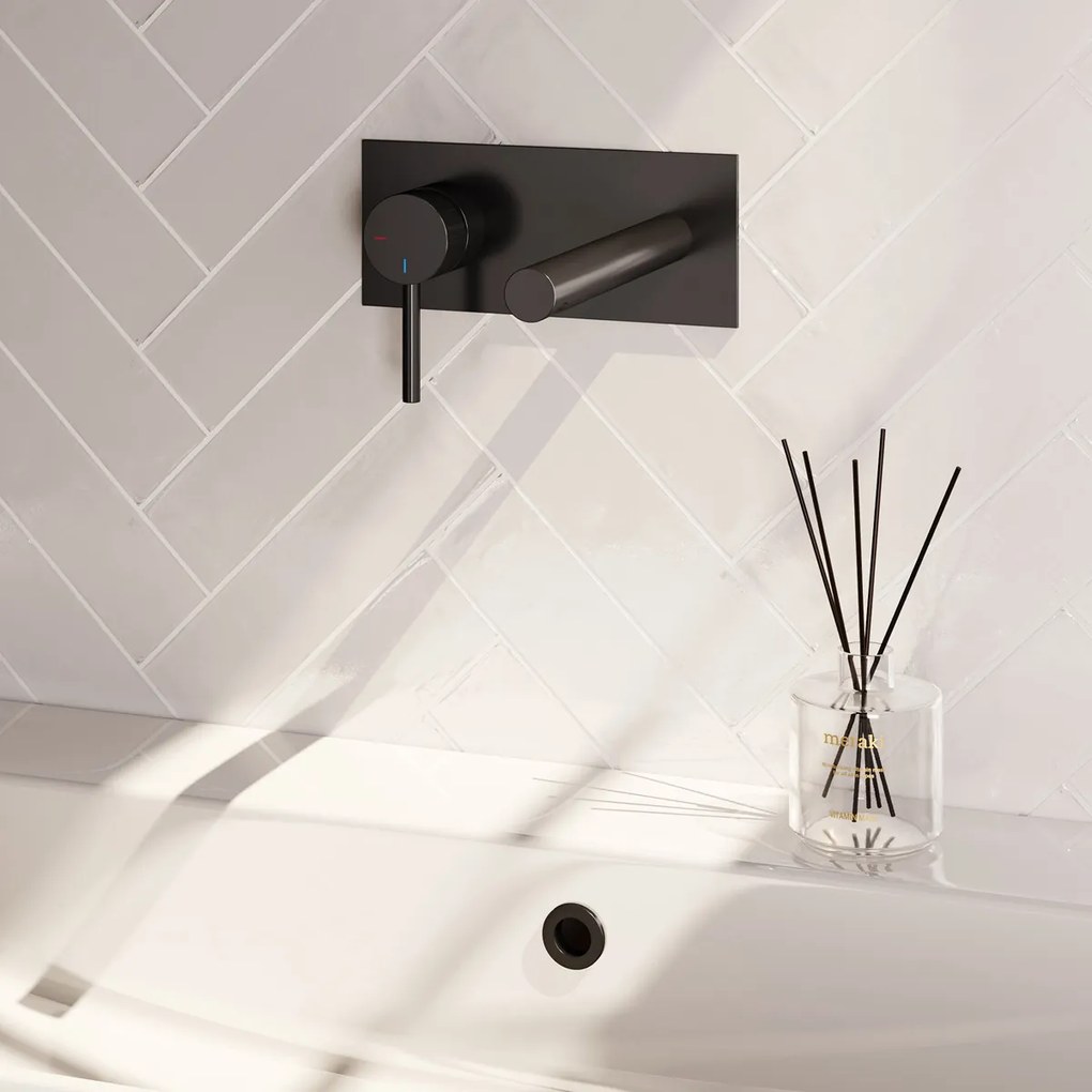 Brauer Stripe inbouw wastafelkraan ColdStart met rechte uitloop en afdekplaat model A2 zwart mat