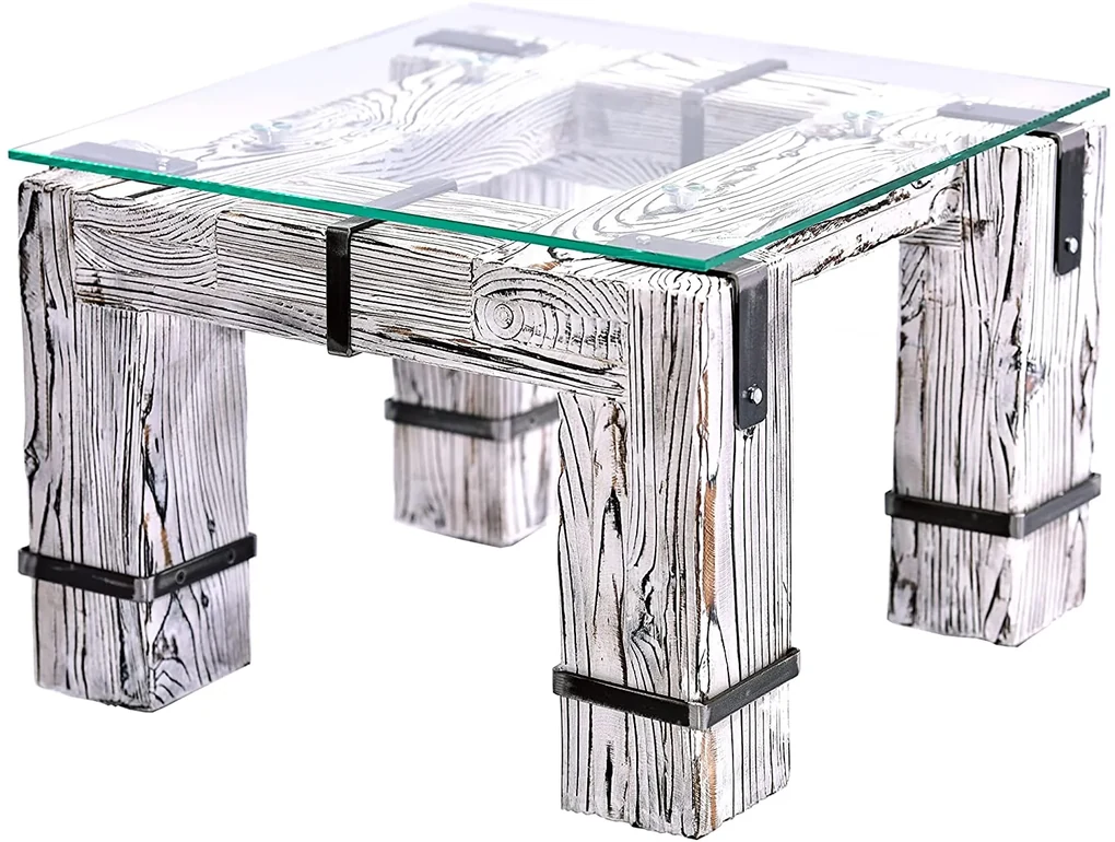 CHYRKA® Salontafel LD DROHOBYCZ woonkamer tafel loft vintage bar industrieel design handgemaakt hout glas metaal