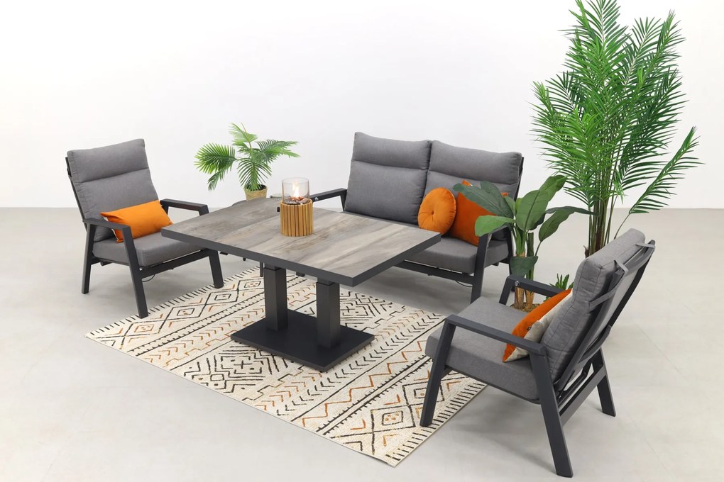 Azoren/Jersey stoel-bank loungeset 4-delig verstelbaar - Antraciet OP=OP