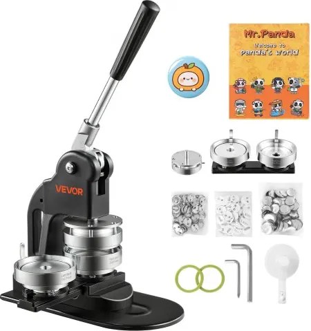 VEVOR Button Machine 75 mm Badgemaker 500 Button Blanks Zwart, met Cirkelsnijder, Magisch Boek & Inbussleutels voor DIY badges, speldjes, koelkastmagneten & sleutelhangers