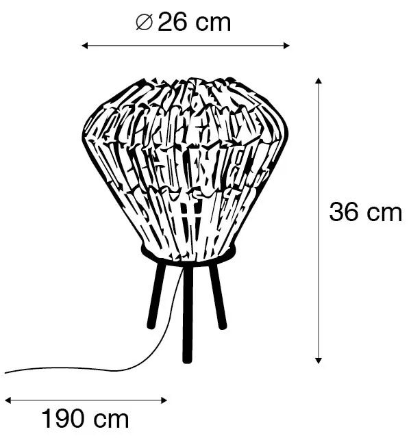 Landelijke tafellamp tripod bamboe met wit - Canna Diamond