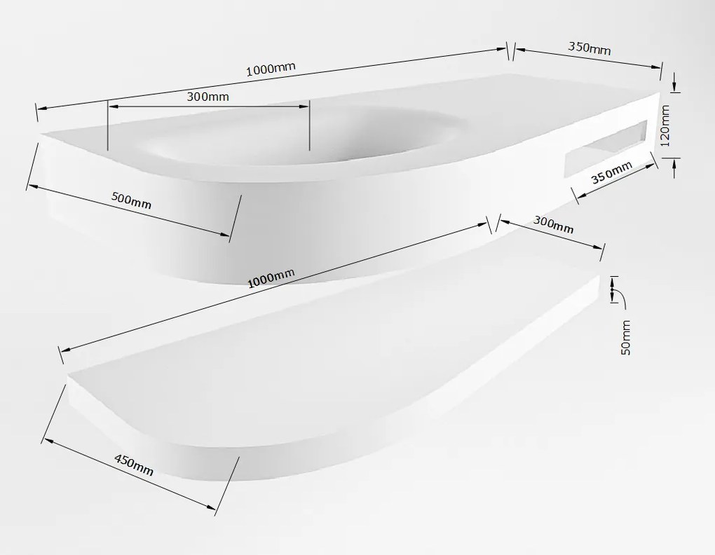 Mondiaz Riva 100cm wastafel met planchet Smag en wastafel links 1 kraangaten Smag