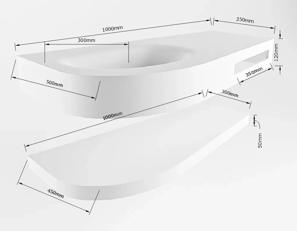 Mondiaz Riva 100cm wastafel met planchet Smag en wastafel links 1 kraangaten Smag