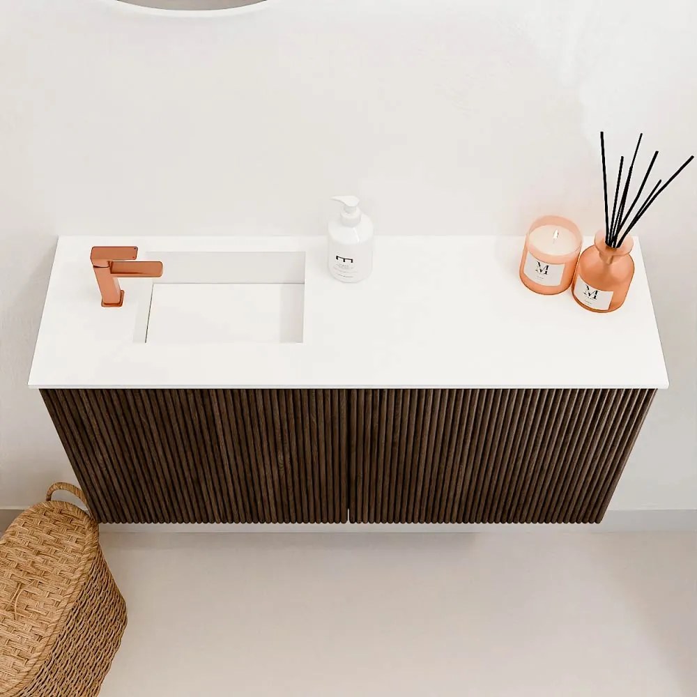 Mondiaz Joya 80cm toiletmeubel walnut met wastafel faye links 1 kraangat talc