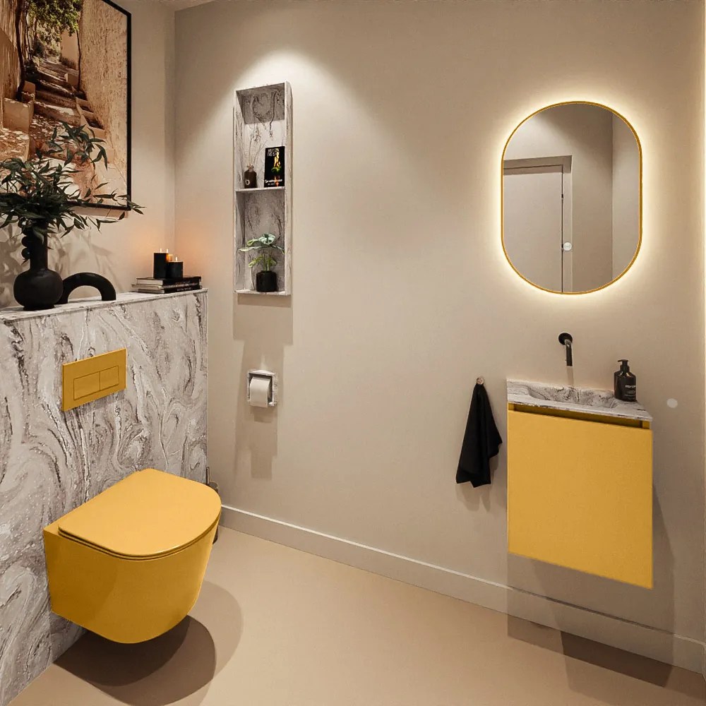 Mondiaz Ture DLux toiletmeubel 40cm ocher met wastafel glace midden zonder kraangat