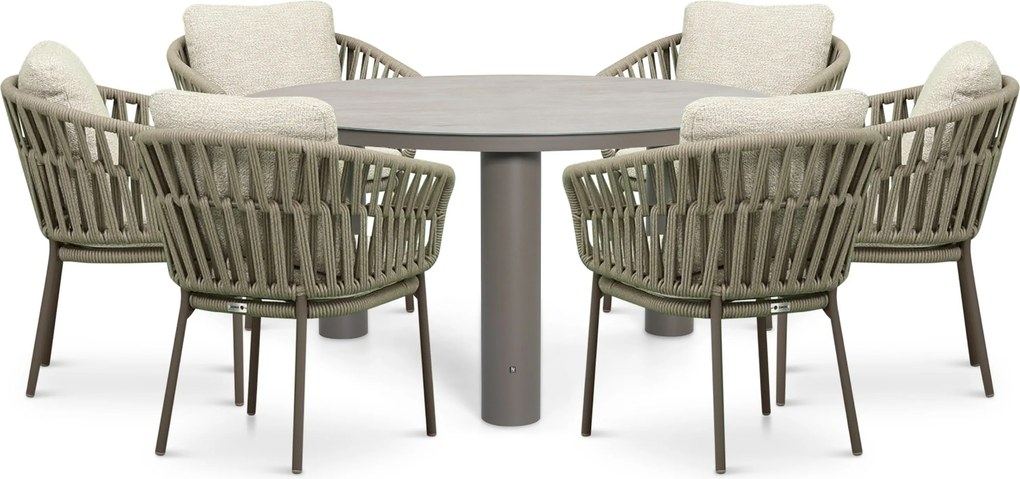 Tuinset Ronde Tuintafel 6 personen 150 cm Rope Taupe Coco Viento/Arancia