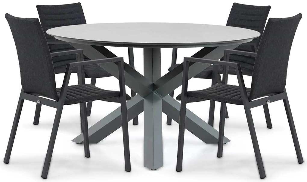 Tuinset Ronde Tuintafel 4 personen 130 cm Aluminium/textileen Grijs Osmen Joliet/Orino
