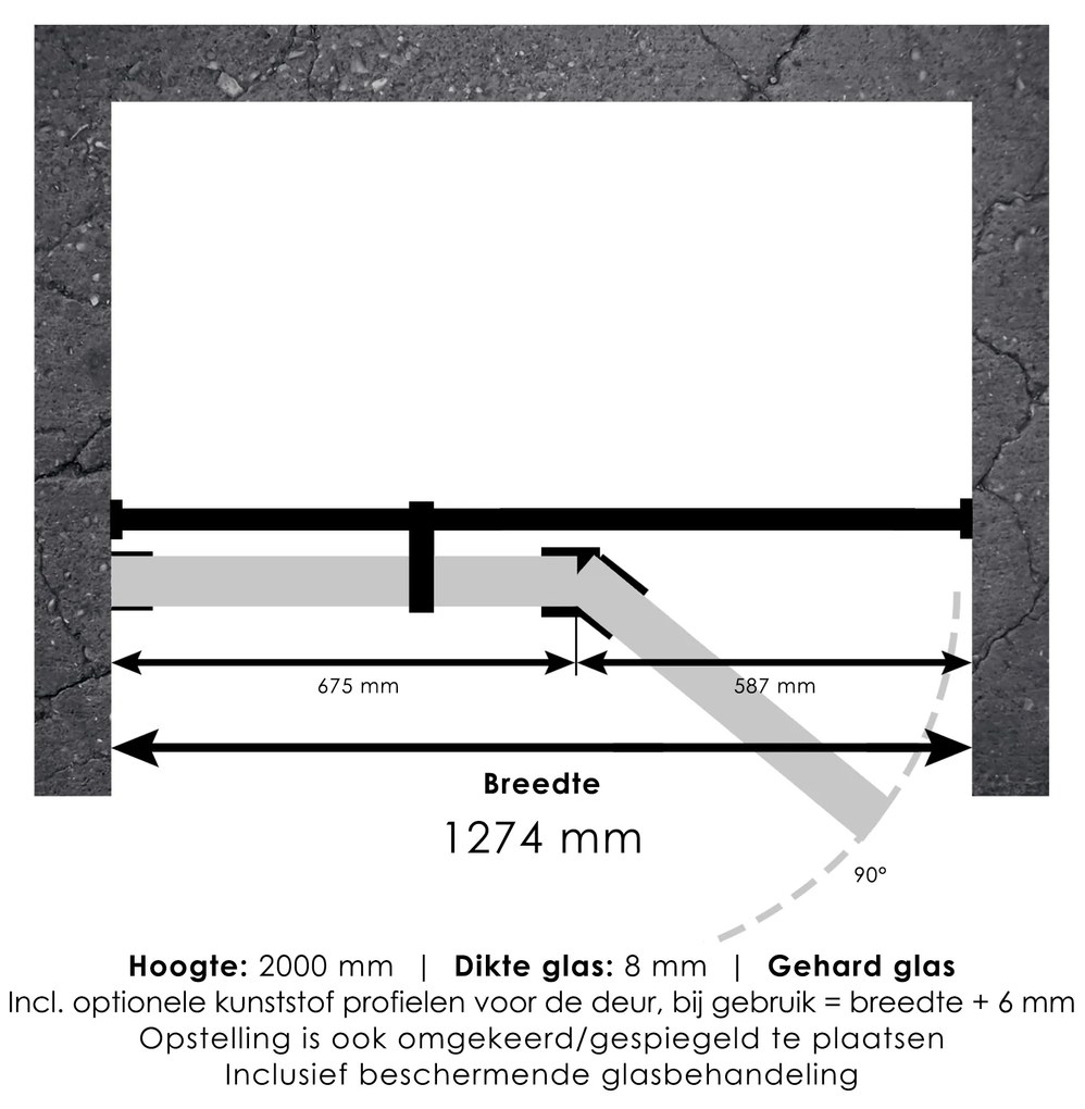 Brauer JC profielloze nisdeur 130cm met 60cm deur gekoppeld gunmetal geborsteld