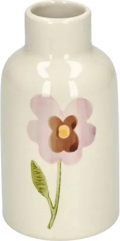 Vaasjes, steengoed, handbeschilderd, viool, druifje en madelief,Ø6, x 12,5 cm, set van 3