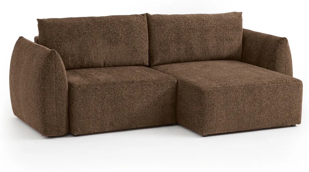 Ombouwbare hoekbank met koffer, in gemêleerde chenille stof, Edith