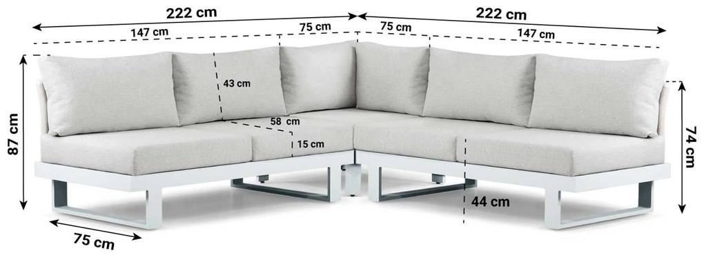 Hoek loungeset 5 personen Aluminium Wit  Lifestyle Garden Furniture Lorenzo