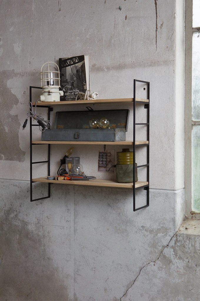 Woood Hangend Wandrek 'Meert' met 3 planken, kleur Zwart